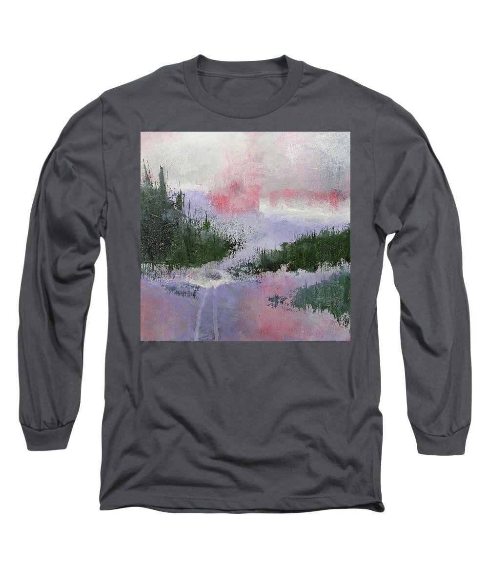 Climate Change Long Sleeve T-Shirt featuring the painting CLIMATE CHANGE II Abstract in Red Pink Purple Green by Lynnie Lang