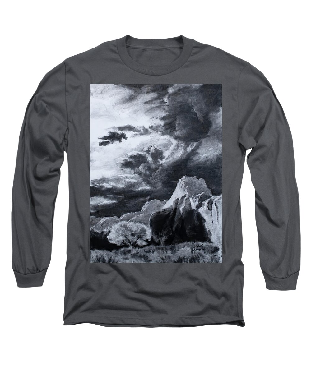 Capitol Reef Long Sleeve T-Shirt featuring the drawing Clouds Above Capitol Reef by Jordan Henderson