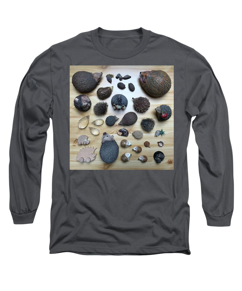 Collection Long Sleeve T-Shirt featuring the photograph Collection of Hedgehogs of Various Materials by Jan Dolezal