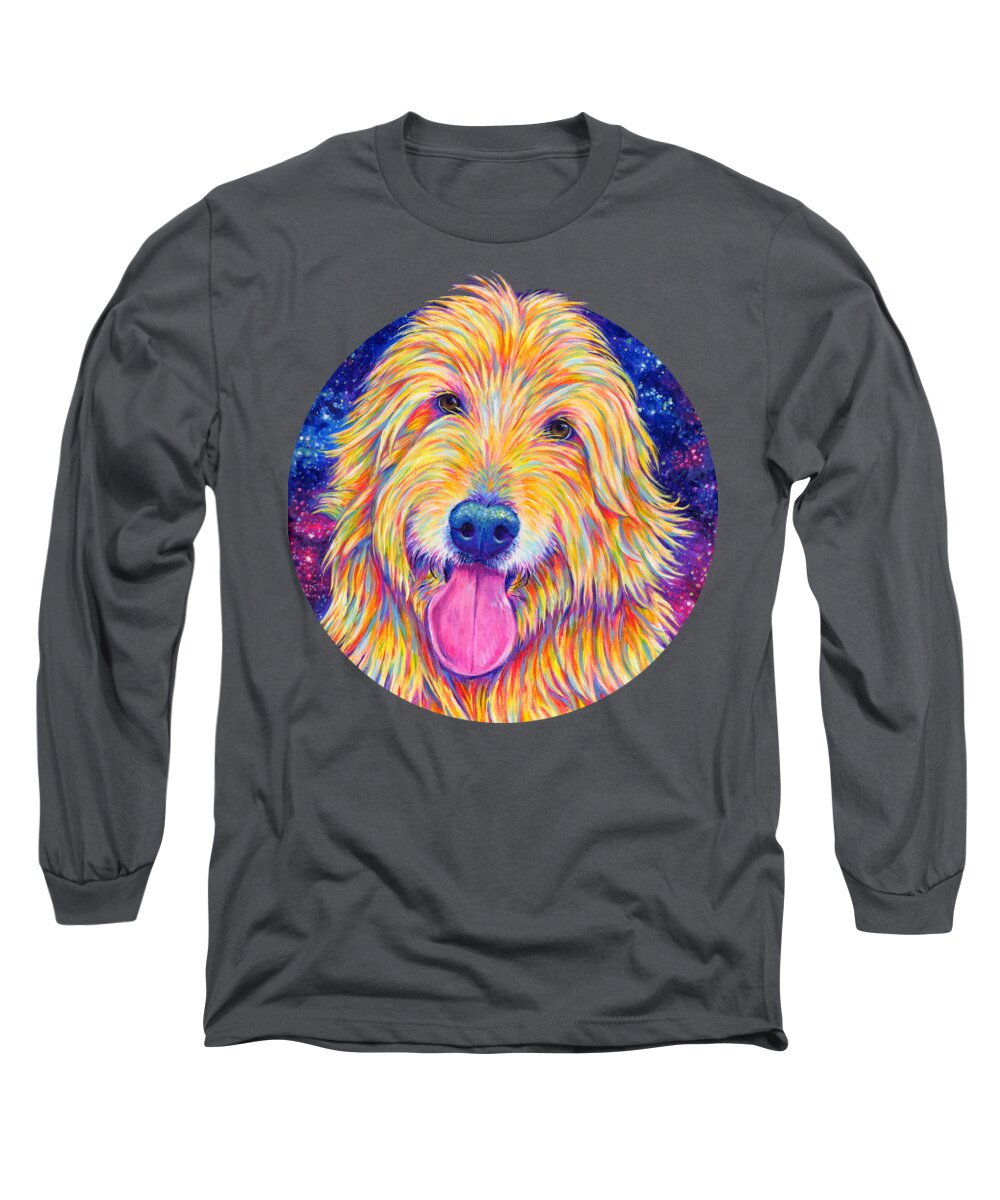 Goldendoodle Long Sleeve T-Shirt featuring the painting Colorful Rainbow Goldendoodle by Rebecca Wang