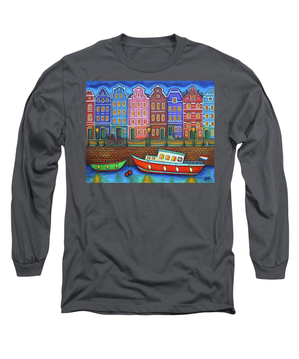 Amsterdam Long Sleeve T-Shirt featuring the painting Colours of Amsterdam by Lisa Lorenz