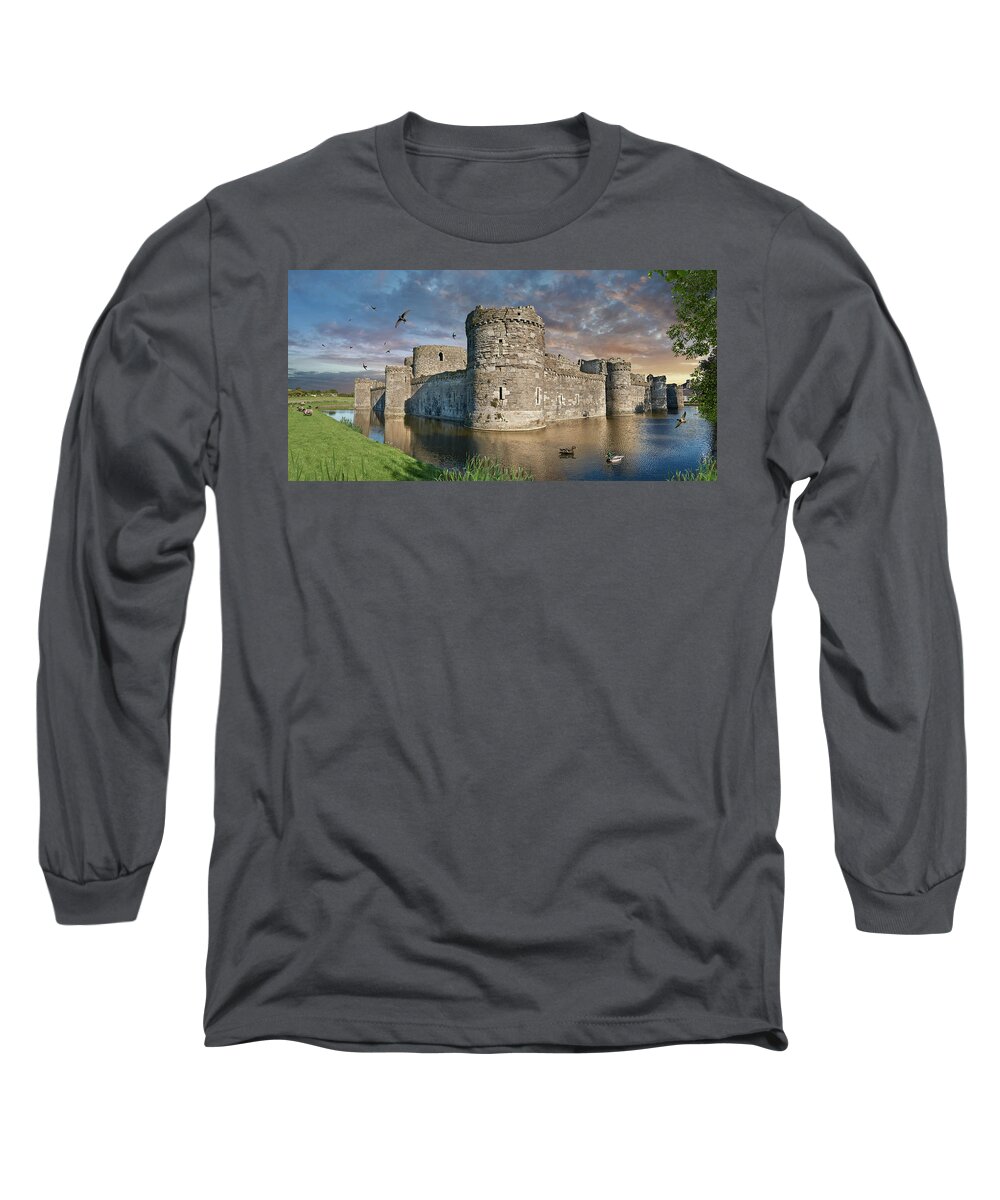 Beaumaris Castle Long Sleeve T-Shirt featuring the photograph Colour photo of Beaumaris Castle, Wales. by Paul E Williams
