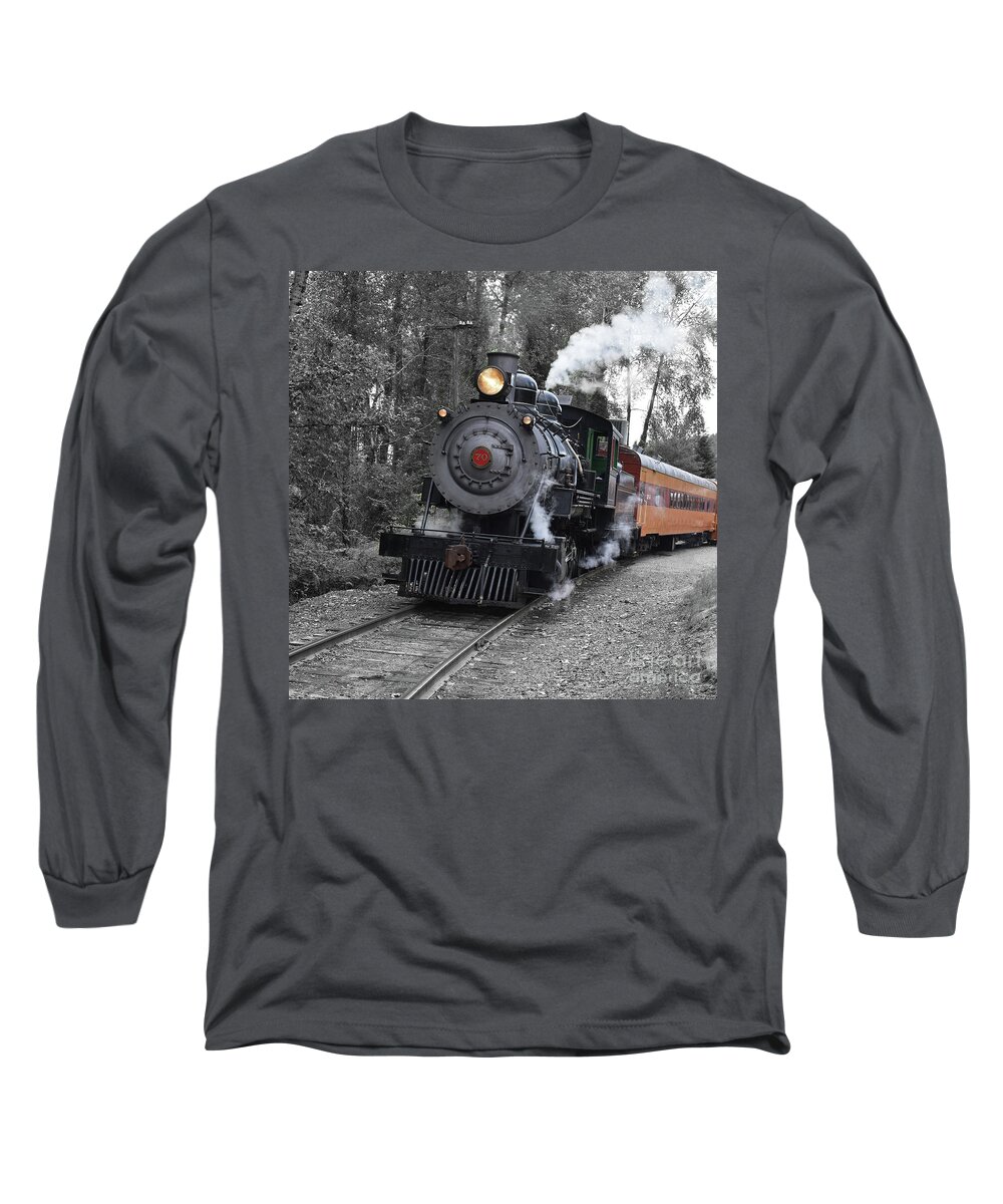 Mt. Rainier Scenic Railroad Long Sleeve T-Shirt featuring the photograph Comin' Round The Bend by Ron Long