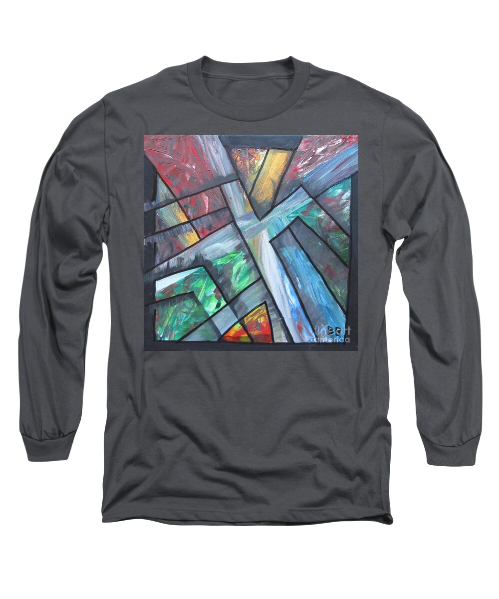 Abstract Pattern Cushion Lobby Office Decor Pillow Bag Mask Long Sleeve T-Shirt featuring the painting Contrast by Bradley Boug