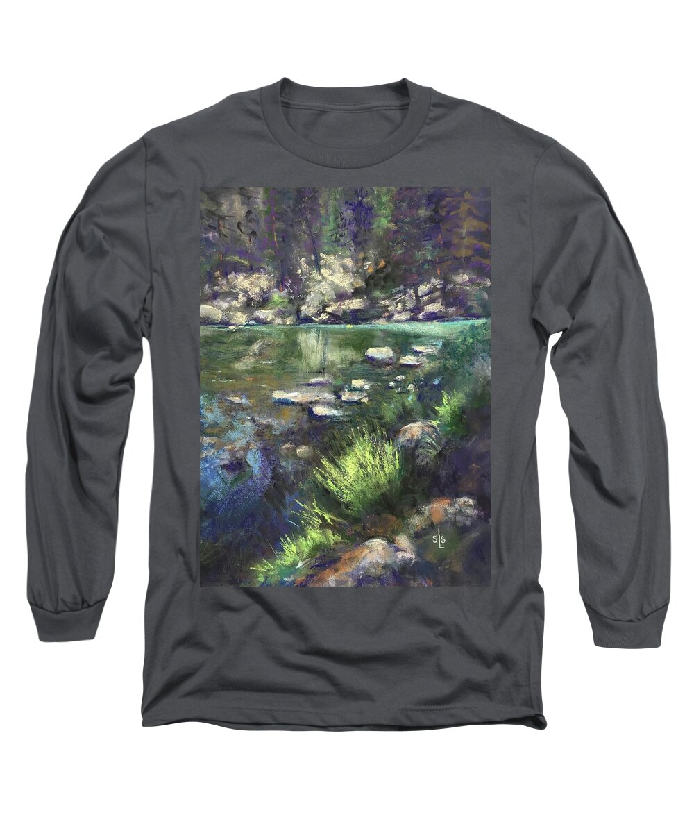 Trees Long Sleeve T-Shirt featuring the pastel Cool Waters by Sandra Lee Scott