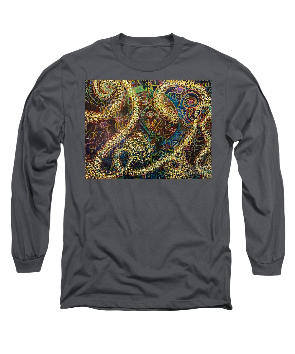 Cosmos Long Sleeve T-Shirt featuring the painting Cosmic Cells by Sylvia Becker-Hill