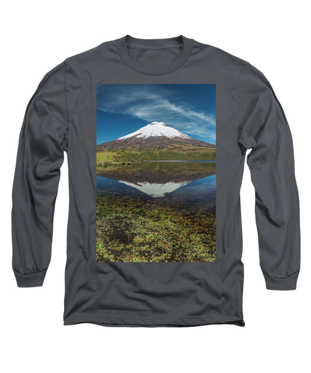 Andes Long Sleeve T-Shirt featuring the photograph Cotopaxi and his reflection by Henri Leduc