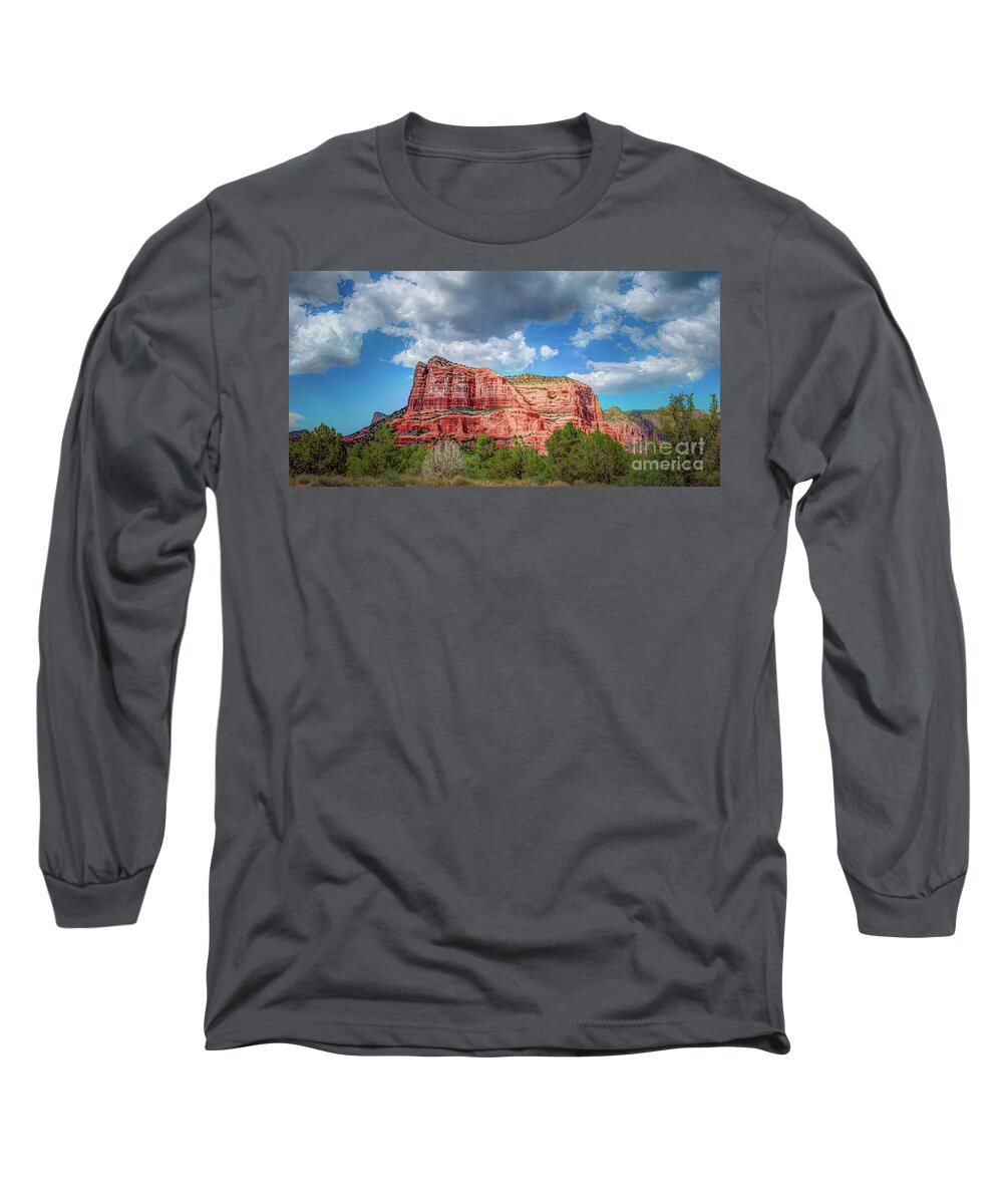 Arizona Long Sleeve T-Shirt featuring the photograph Courthouse Rock Sedona 1202P by Kenneth Johnson
