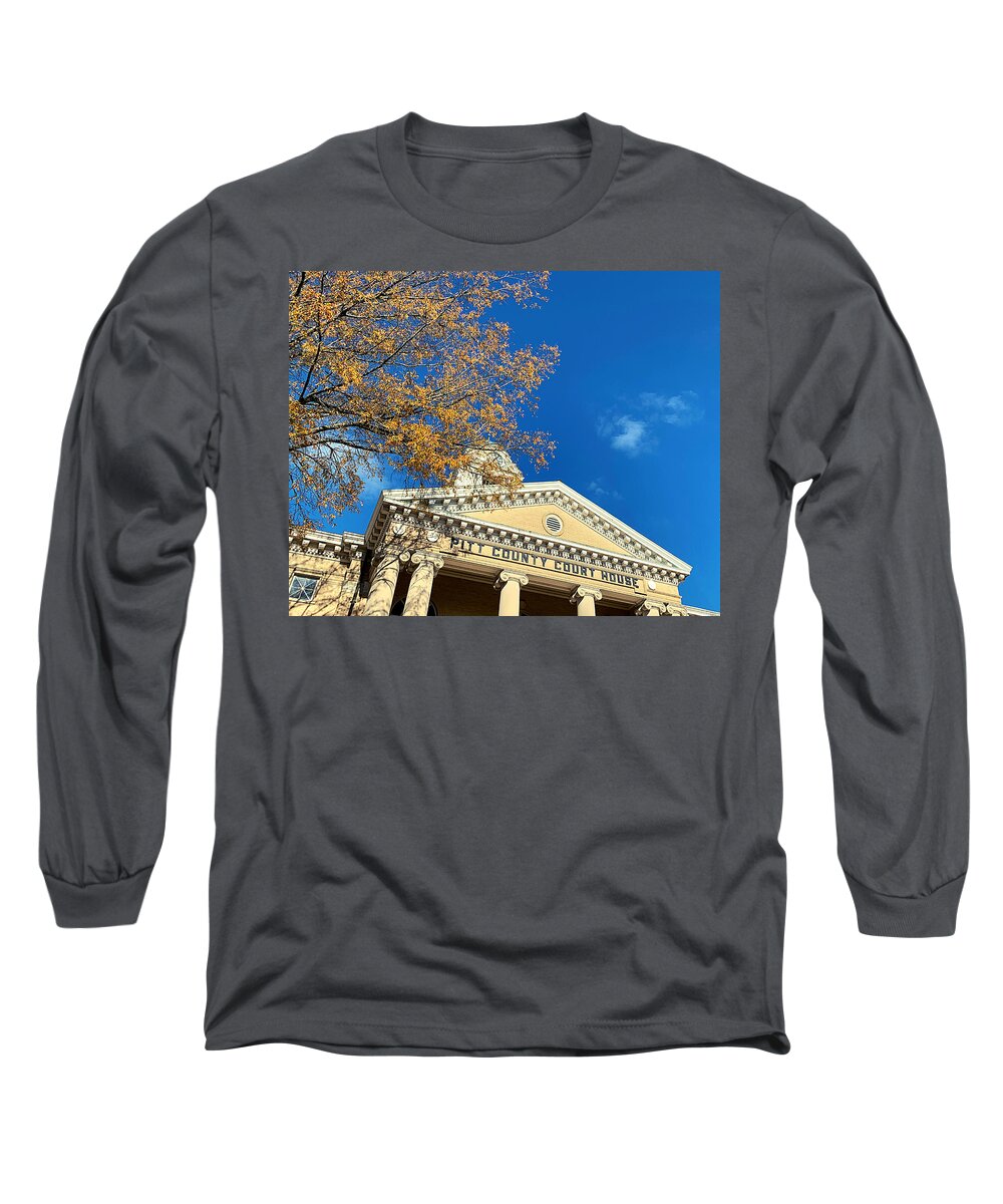 Pitt County Long Sleeve T-Shirt featuring the photograph Courthouse Square in Fall by Lee Darnell