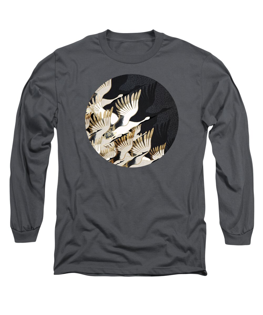 Crane Long Sleeve T-Shirt featuring the digital art Crane Abstract by Spacefrog Designs