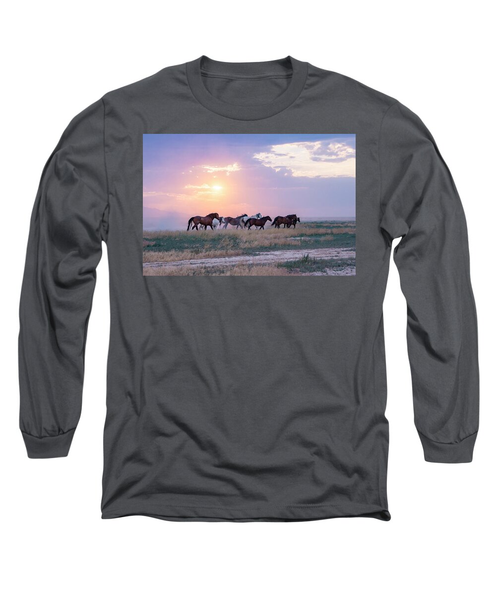 Wild Horses Long Sleeve T-Shirt featuring the photograph Crimson Cliff's Entry by Dirk Johnson