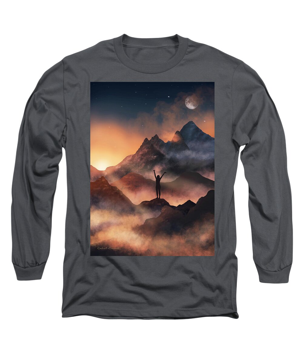 Mountain Long Sleeve T-Shirt featuring the digital art Crt from the HIghest Mountain by Rachel Emmett