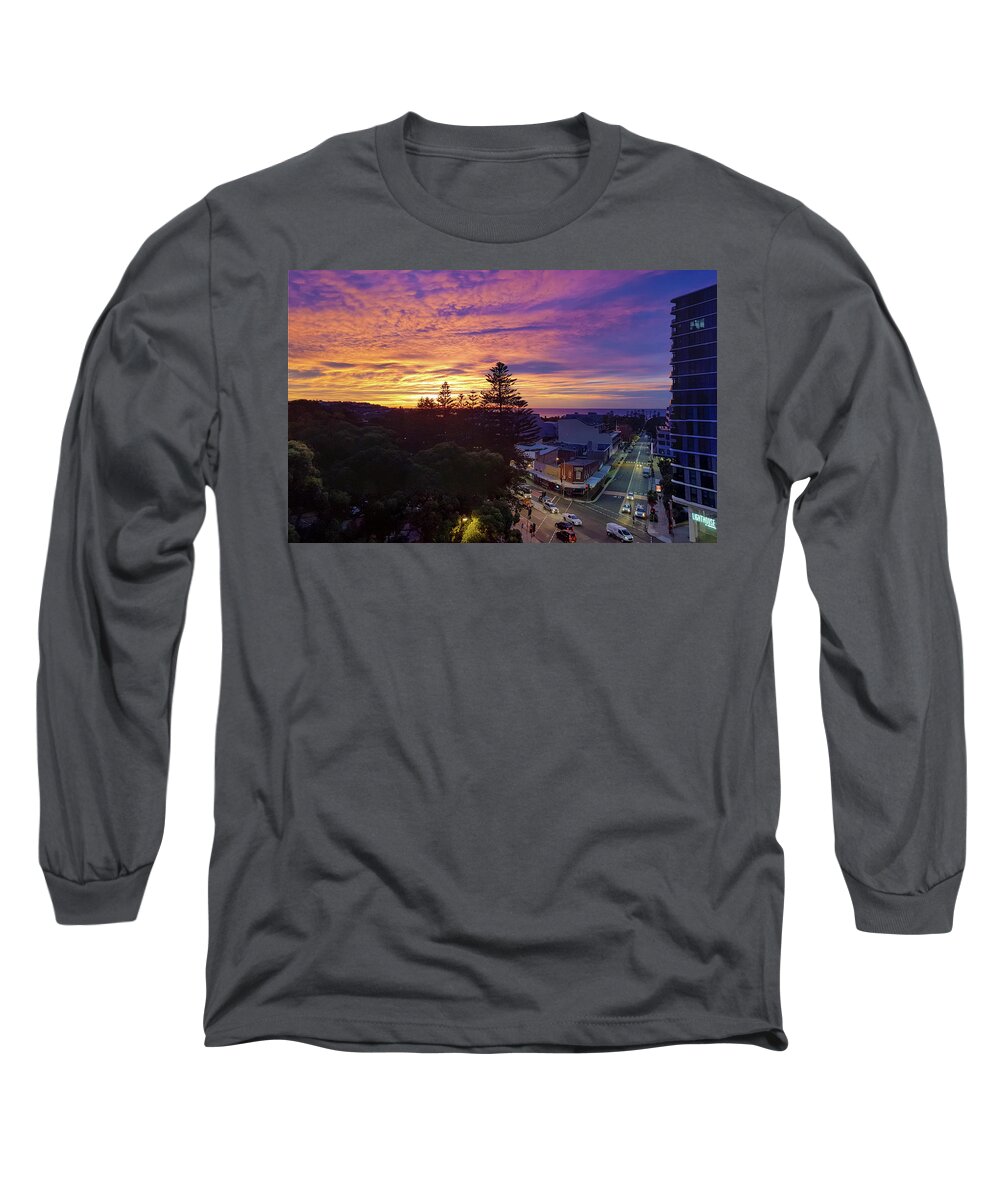 Road Long Sleeve T-Shirt featuring the photograph Dee Why Sunrise With Clouds by Andre Petrov