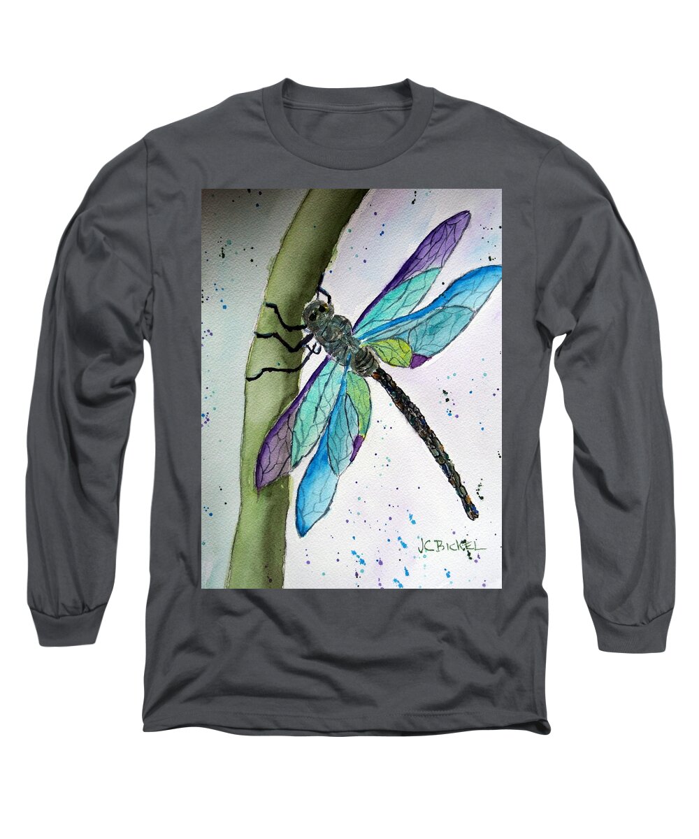 Dragonfly Long Sleeve T-Shirt featuring the painting Delicate Beauty by Jacquelin Bickel
