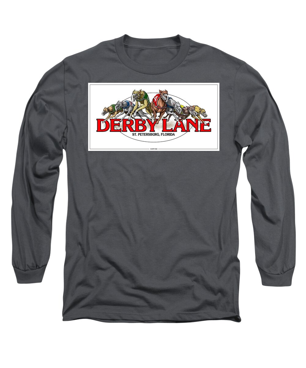 Classic Advertising Long Sleeve T-Shirt featuring the digital art Derby Lane by Scott Ross