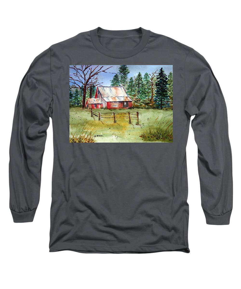 Barns Long Sleeve T-Shirt featuring the painting Deserted Barn by Jacquelin Bickel
