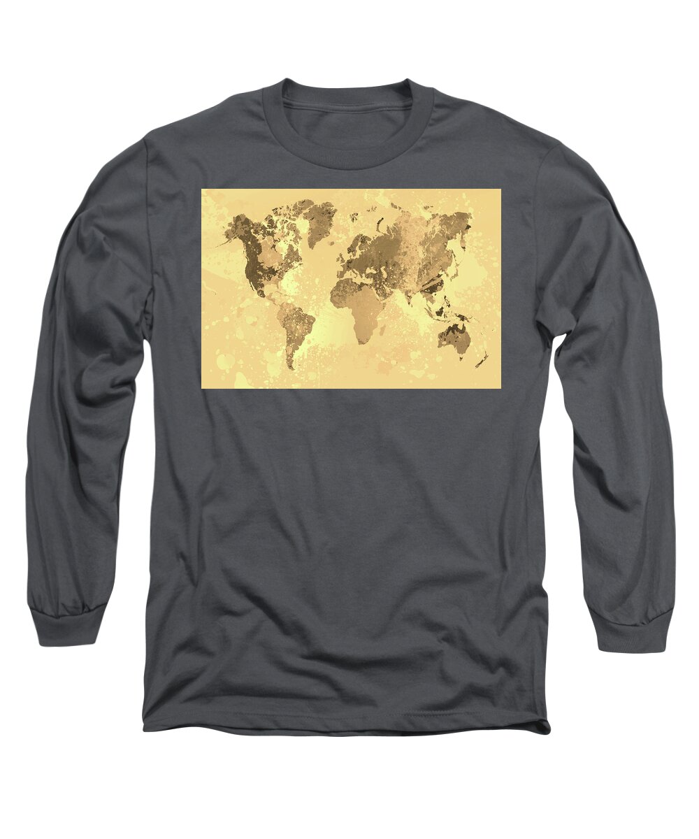World Map Long Sleeve T-Shirt featuring the digital art Design 170 World Map by Lucie Dumas