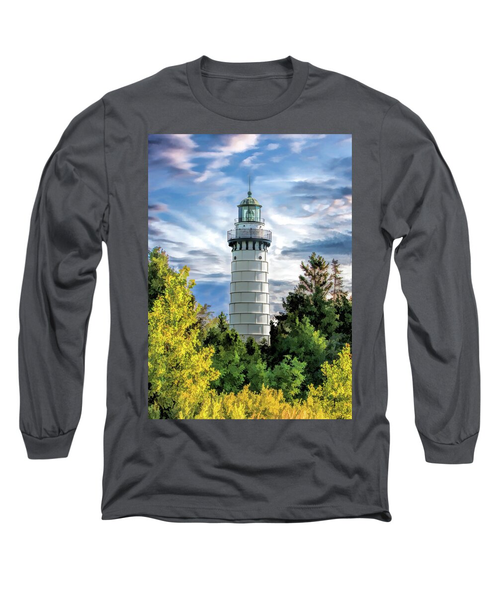 Cana Island Lighthouse Long Sleeve T-Shirt featuring the painting Door County Cana Island Beacon by Christopher Arndt