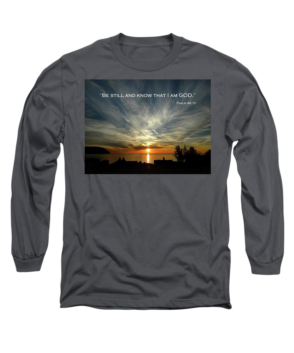 Sunset Long Sleeve T-Shirt featuring the photograph Sister Bay Sunset - Psalm 46 by David T Wilkinson