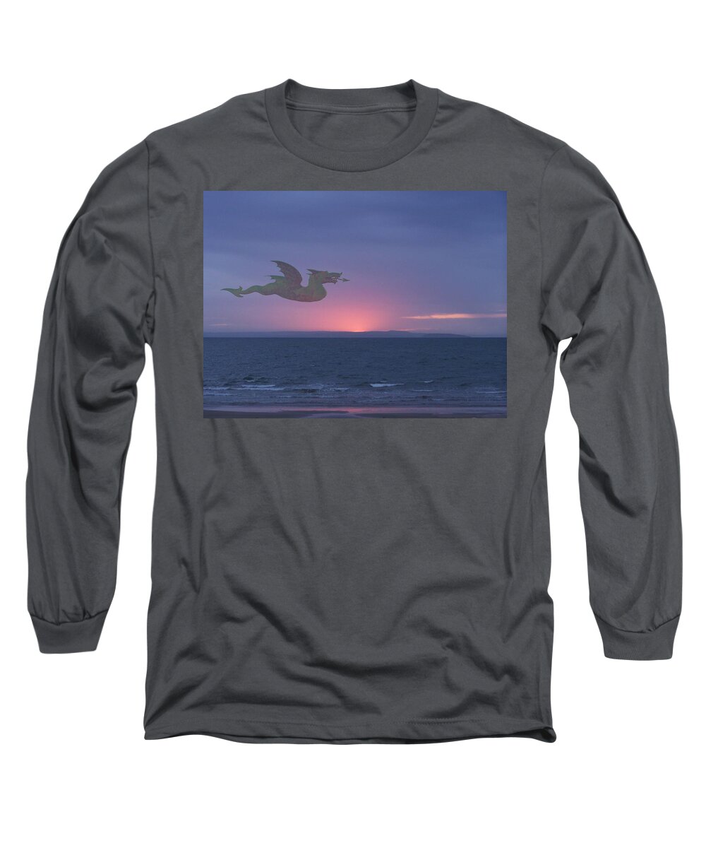 Dragon Long Sleeve T-Shirt featuring the photograph Dragon over Conwy estuary by Christopher Rowlands