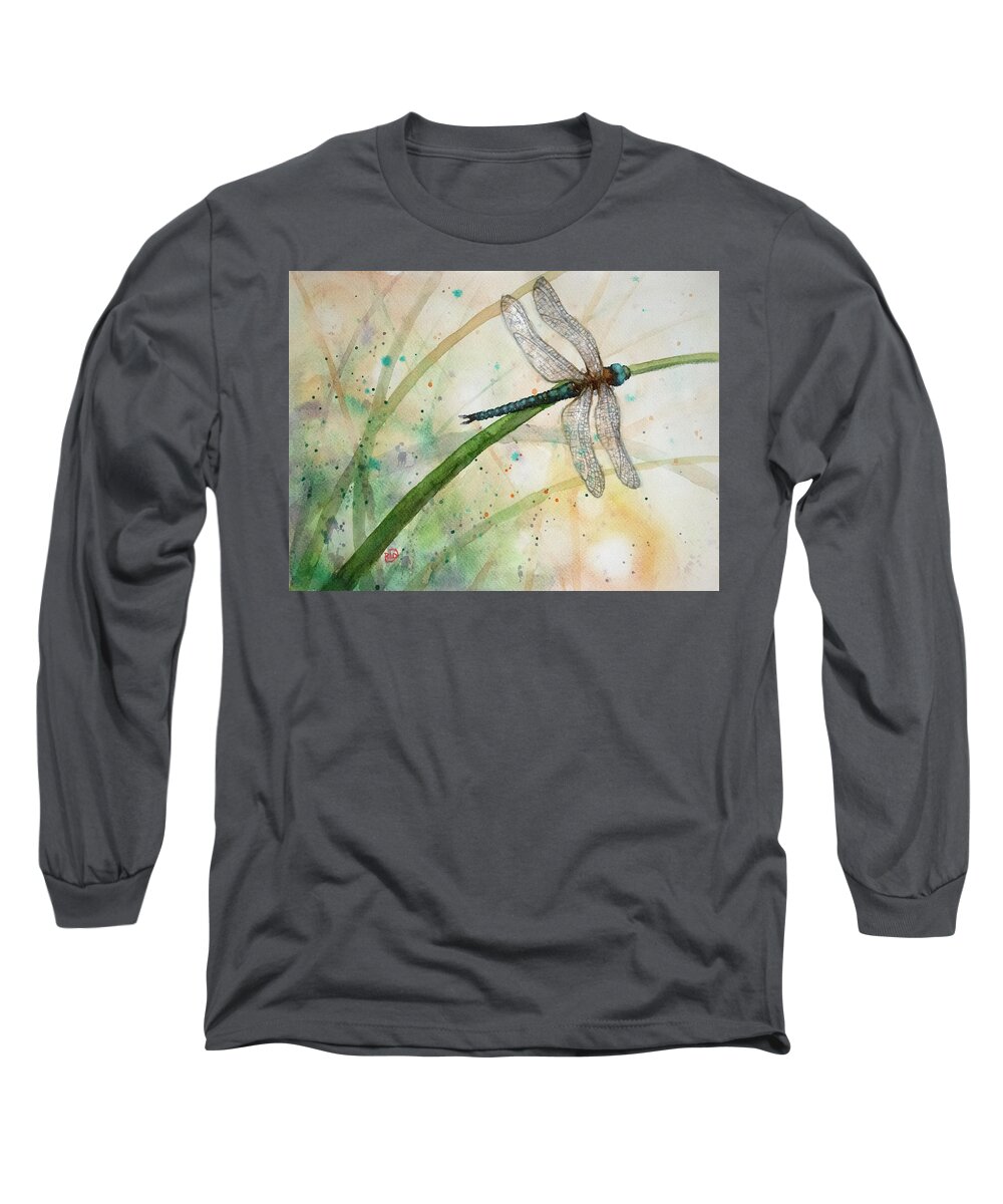 Dragonfly Long Sleeve T-Shirt featuring the painting Dragonfly by Rebecca Davis