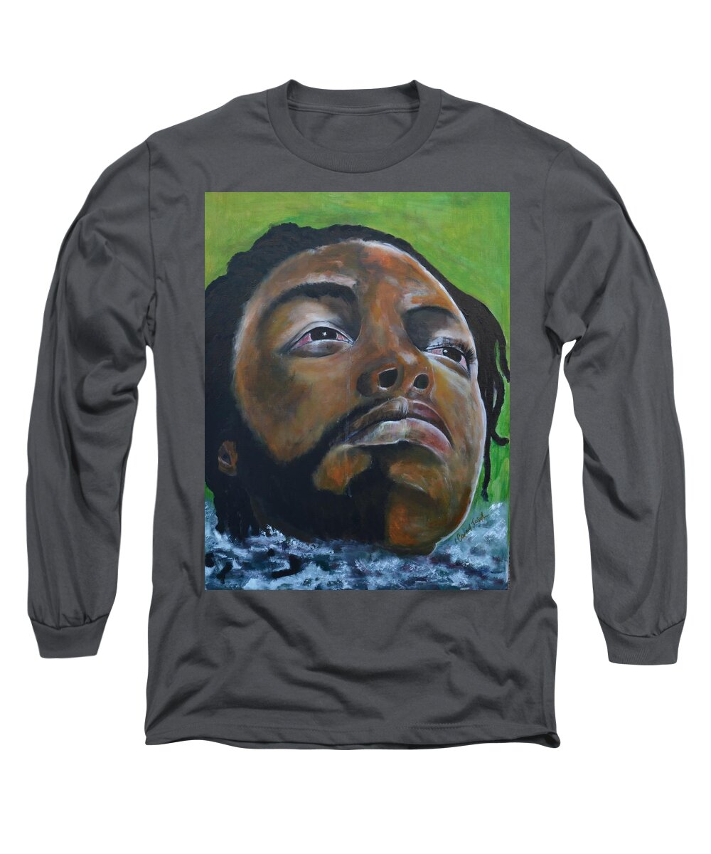Face Long Sleeve T-Shirt featuring the painting Drowning by Carmel Joseph