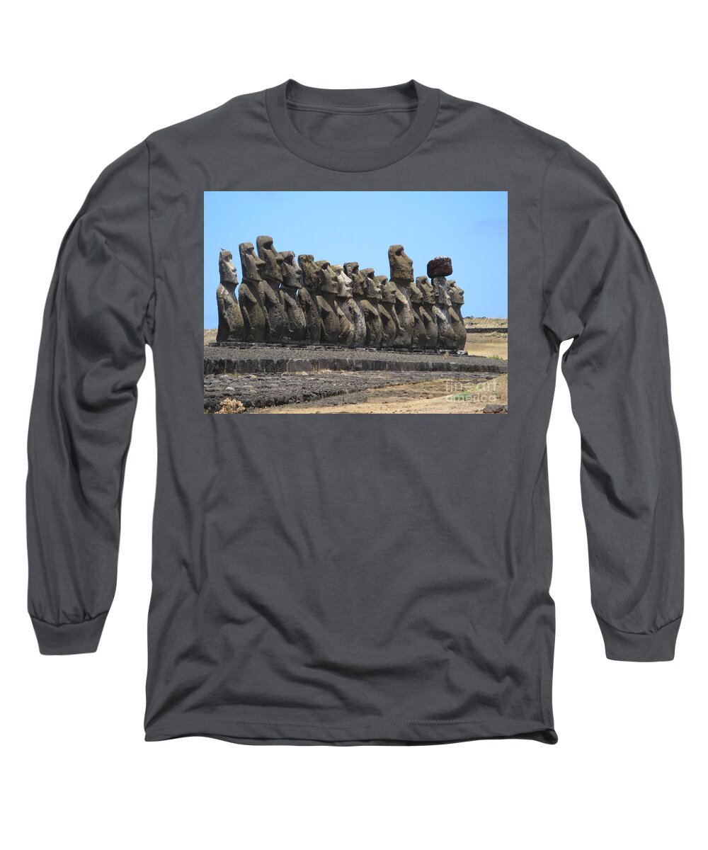 Easter Island Long Sleeve T-Shirt featuring the photograph Easter Island Moai by World Reflections By Sharon