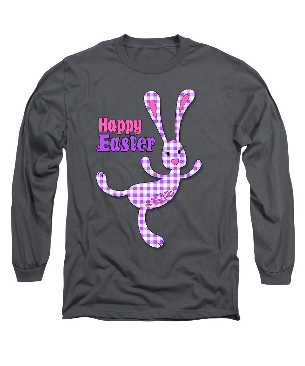 Easter Long Sleeve T-Shirt featuring the digital art Easter Purple Gingham Bunny by Doreen Erhardt