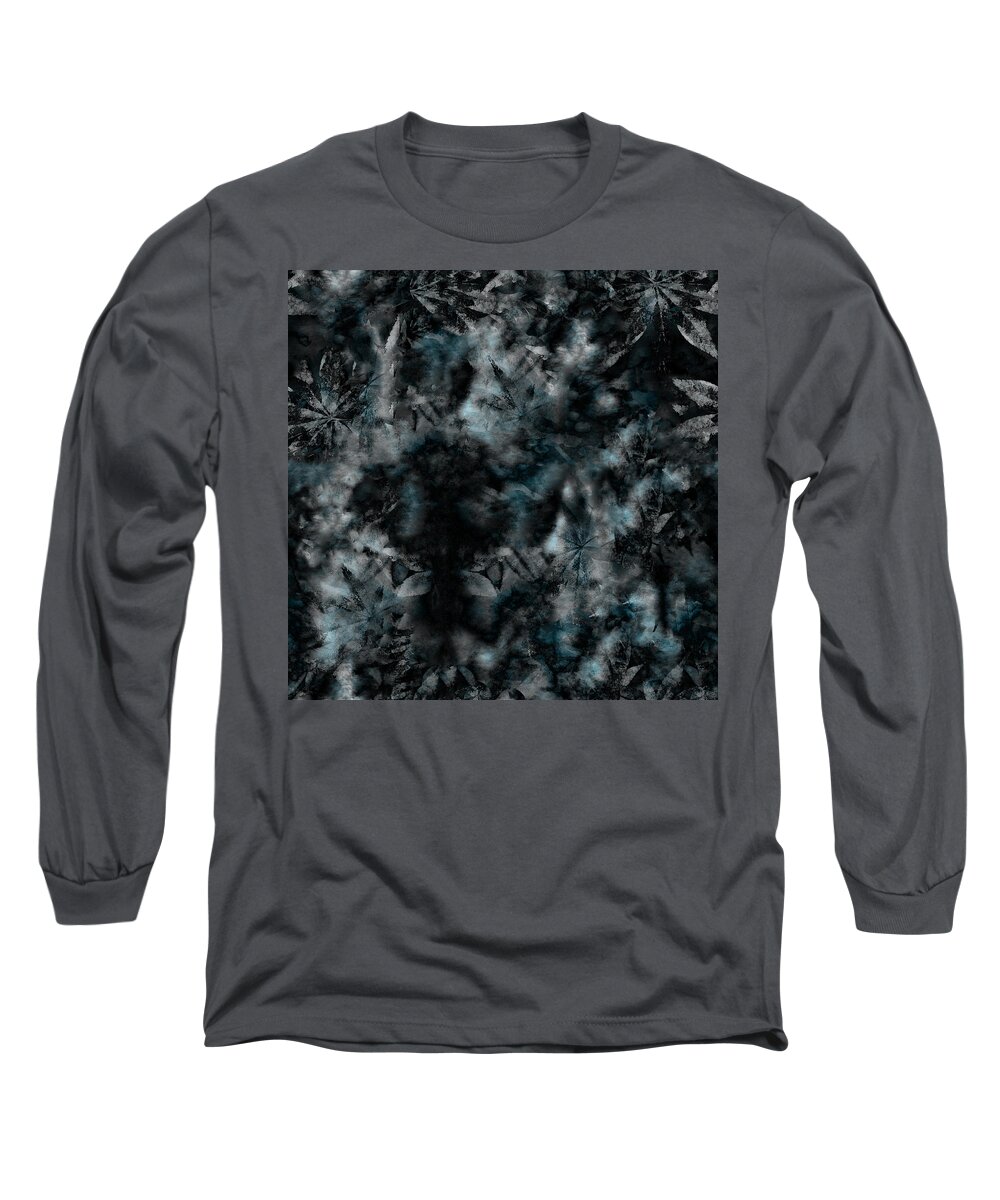 Seamless Repeat Long Sleeve T-Shirt featuring the digital art Eco Print Maple Leaves Dark Teal by Sand And Chi