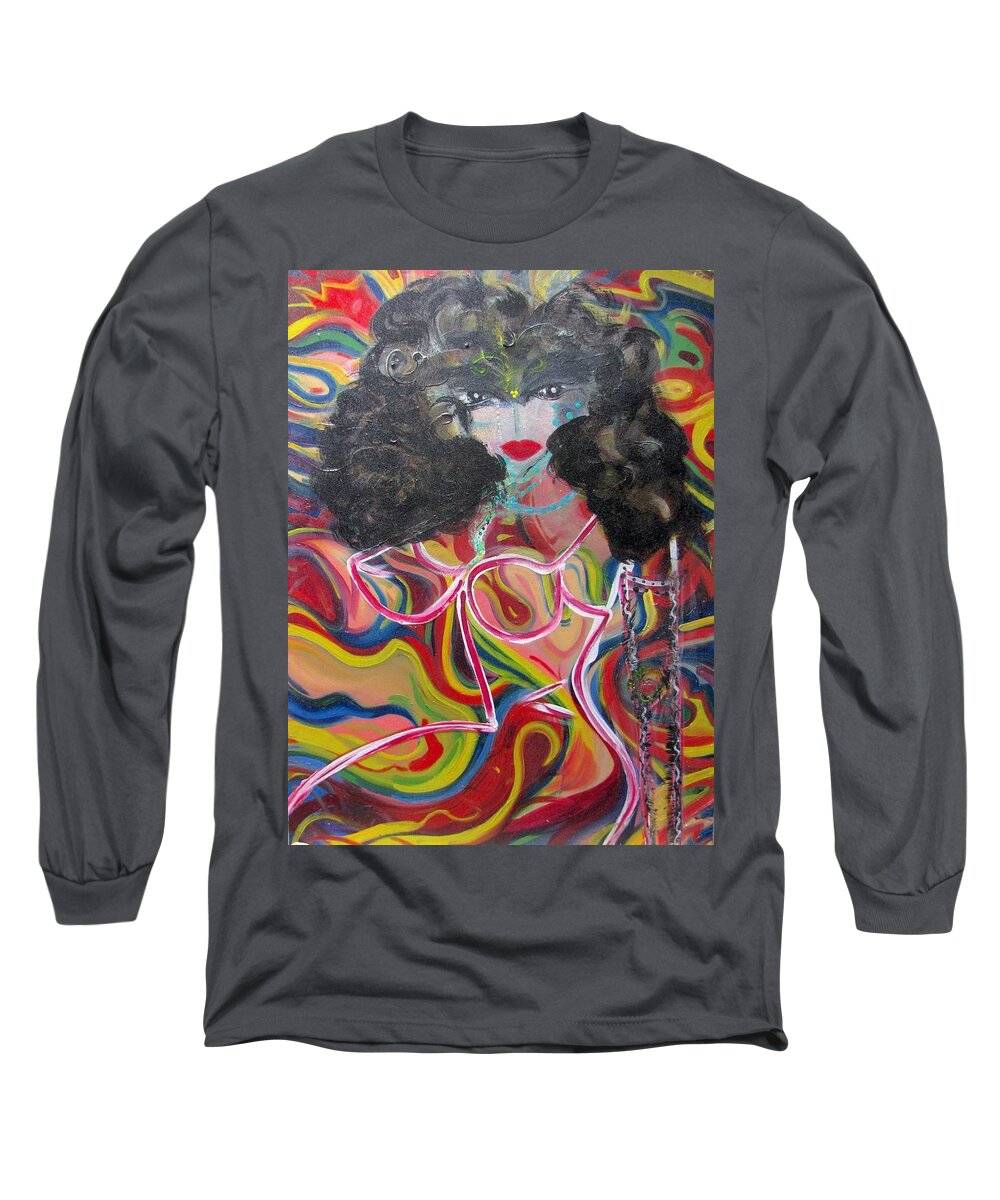 Psychedelic Long Sleeve T-Shirt featuring the painting Electric Lady by Leslie Porter