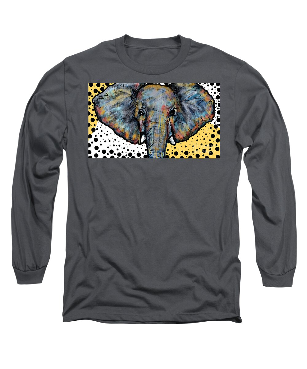 Elephant Animal Nature Abstract Yellow Lobby Mask Cushion Pillow Textile Decor Zoo Africa Long Sleeve T-Shirt featuring the digital art Elephant 1 by Bradley Boug