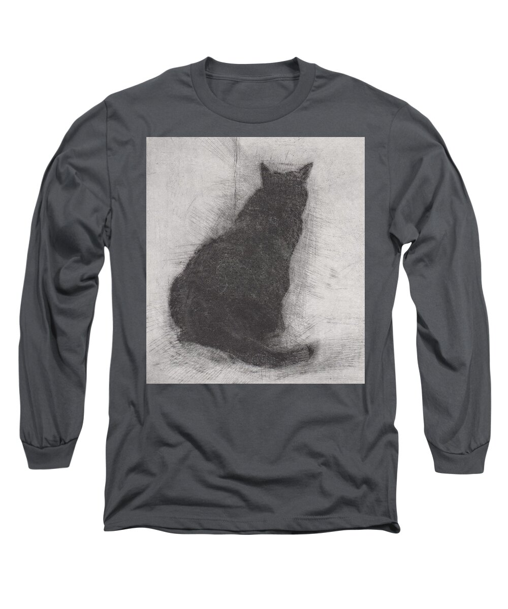 Cat Long Sleeve T-Shirt featuring the drawing Ellen Peabody Endicott - etching - cropped version by David Ladmore