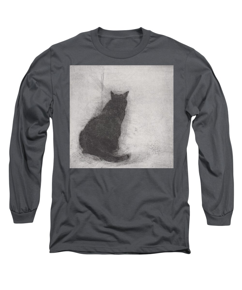 Cat Long Sleeve T-Shirt featuring the drawing Ellen Peabody Endicott - etching by David Ladmore