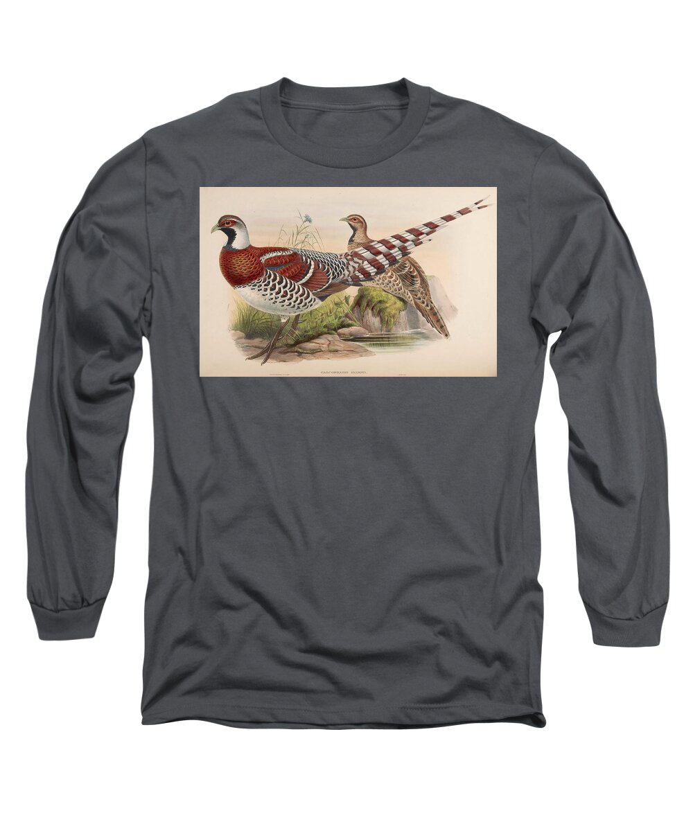 John Long Sleeve T-Shirt featuring the mixed media Elliot's Pheasant by World Art Collective