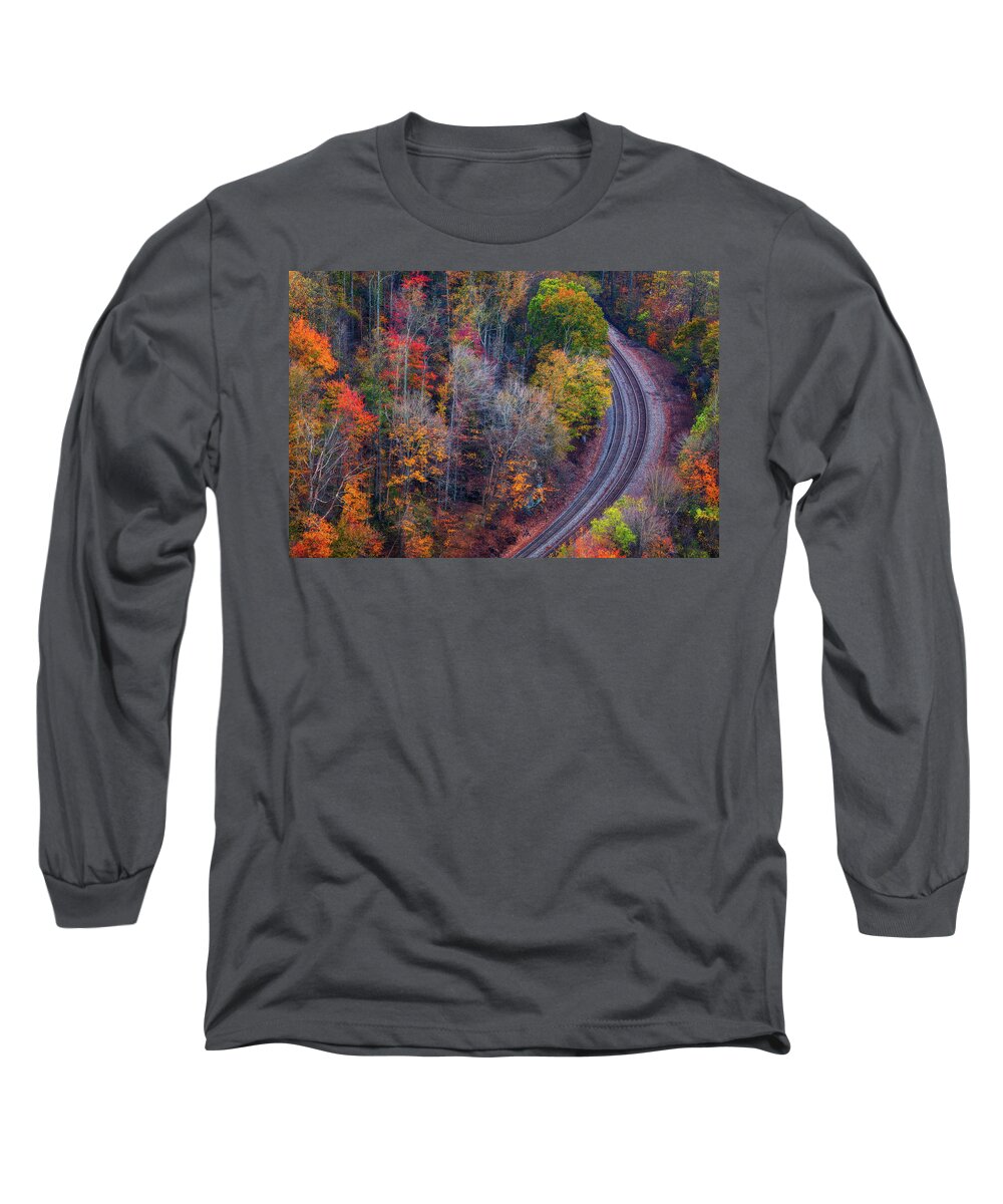 Fall Long Sleeve T-Shirt featuring the photograph Empty Tracks in the Fall by Darren White