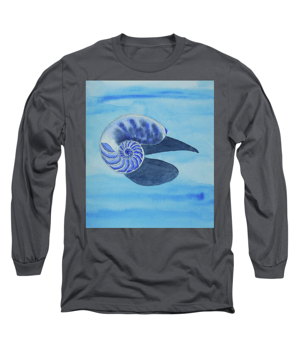 Nautilus Shell Long Sleeve T-Shirt featuring the painting Endless Possibilities - Blue by Cynthia Schoeppel