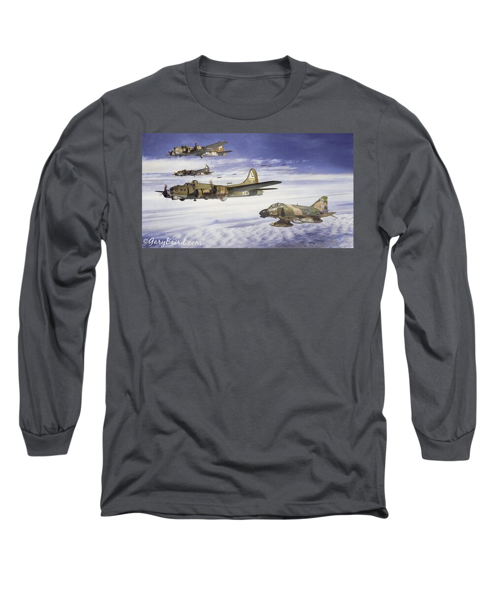 F4 Phantom Jet Fighter Long Sleeve T-Shirt featuring the digital art Escorted Home After A long Mission by Gary Baird