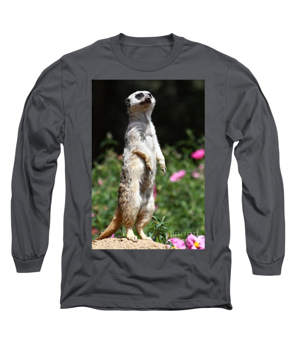 Meerkat Long Sleeve T-Shirt featuring the photograph Ever Watchful Meerkat by Tony Lee