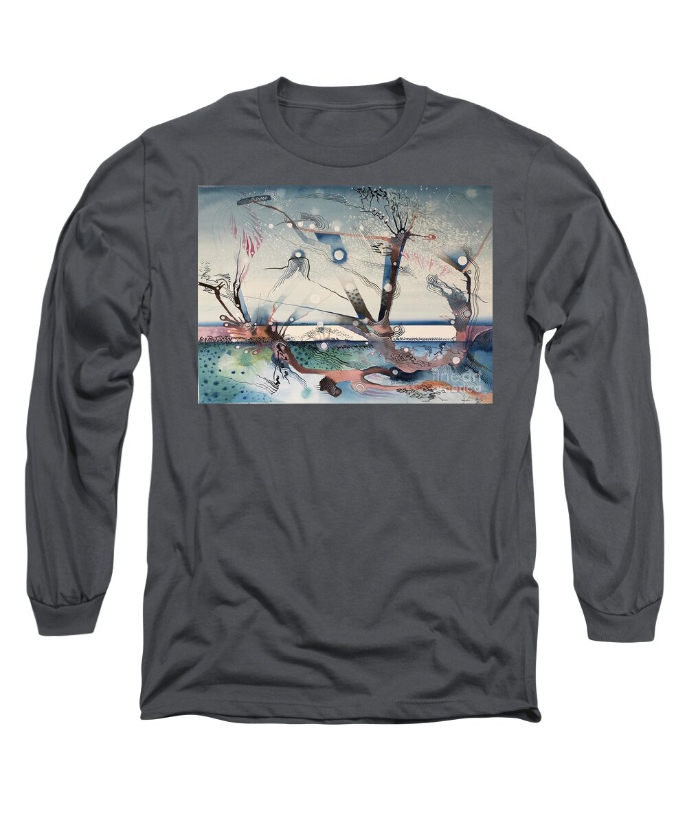 #unknown #planet #evolution #evolutionofanunknownplanet #watercolor #watercolorpainting #surrealism #abstract #abstractart #glenneff #neff #thesoundpoetsmusic #picturerockstudio #whiteorbs #orbs Www.glenneff.com Long Sleeve T-Shirt featuring the painting Evolution of an Unknown Planet by Glen Neff