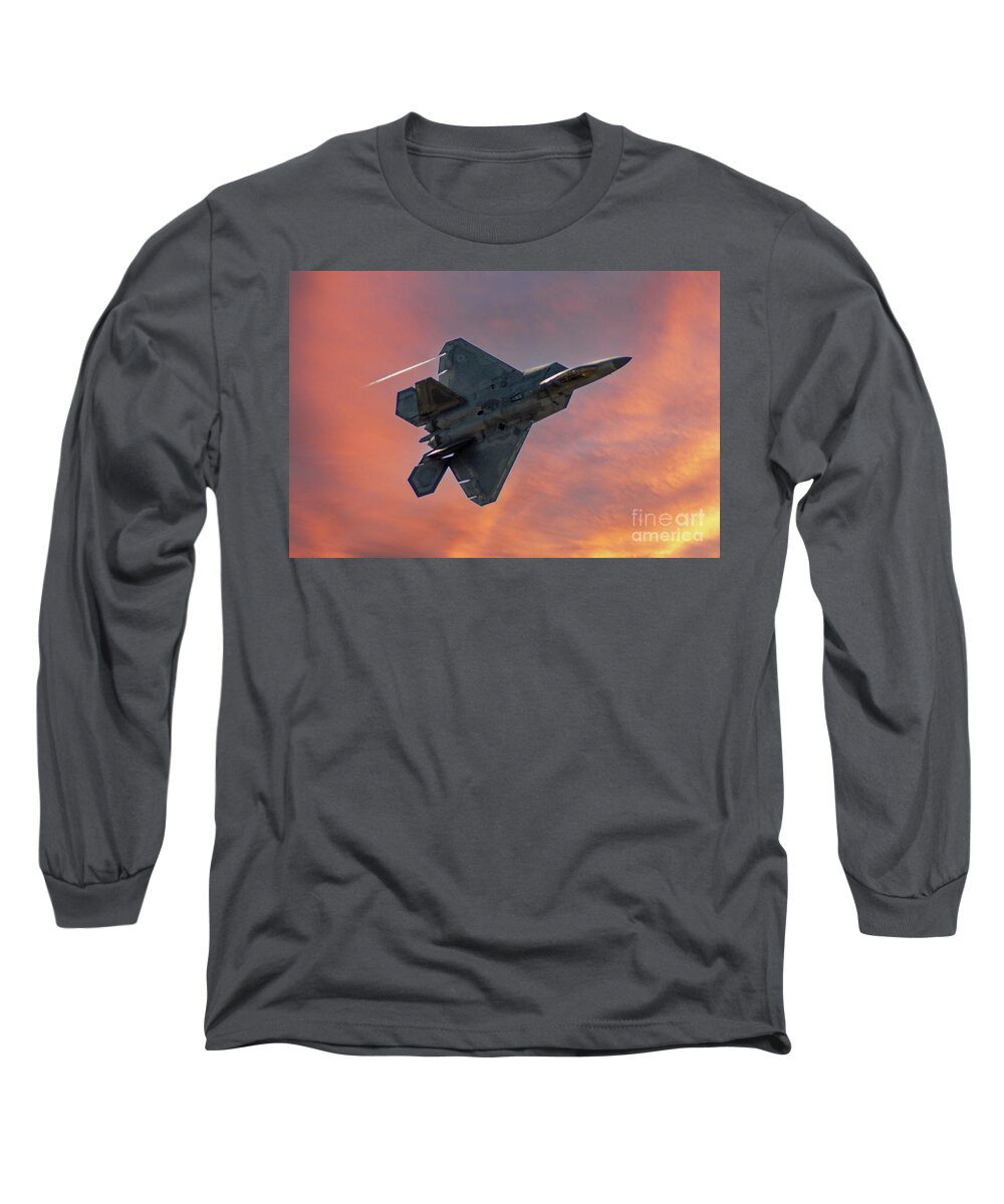 Raptor Long Sleeve T-Shirt featuring the photograph F-22 Raptor in Flight by Kevin Fortier