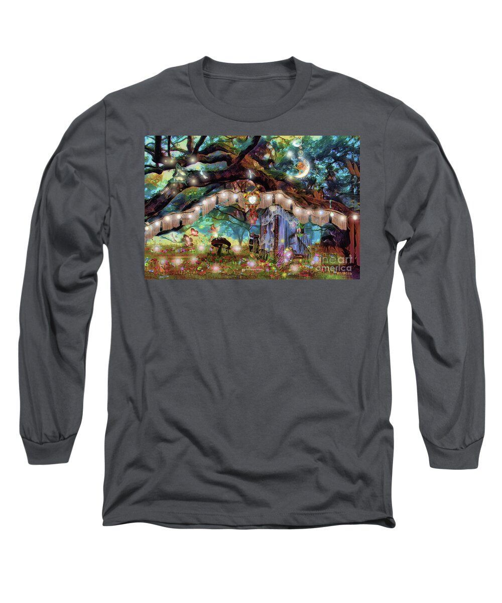 Fairies Long Sleeve T-Shirt featuring the mixed media Fairies of the mighty oak tree by Michelle Ressler