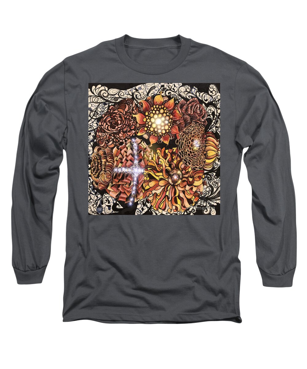 Flowers Long Sleeve T-Shirt featuring the mixed media Fall Flowers by Mastiff Studios