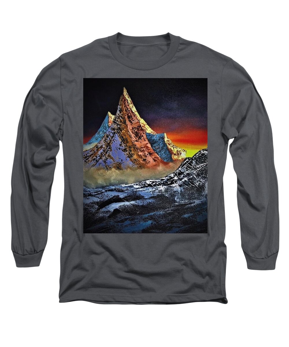 Mountains Long Sleeve T-Shirt featuring the painting Fantasy Mountain by Willy Proctor