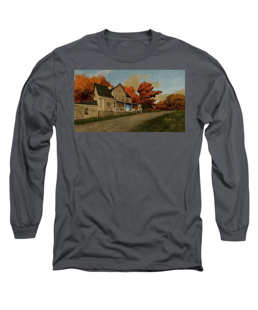 Farm Long Sleeve T-Shirt featuring the painting Farm House by Charlie Roman