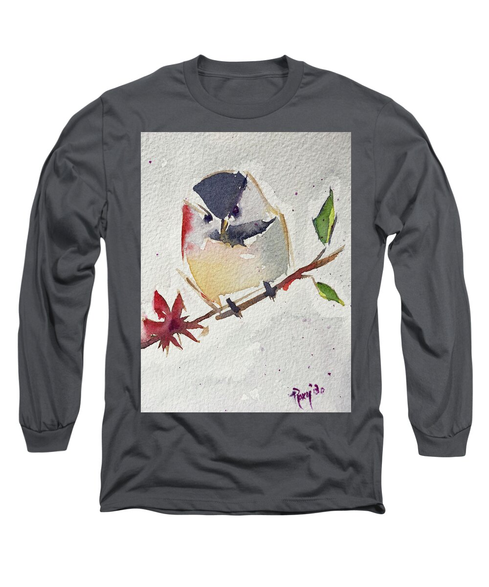Chickadee Long Sleeve T-Shirt featuring the painting Fat little Chickadee by Roxy Rich