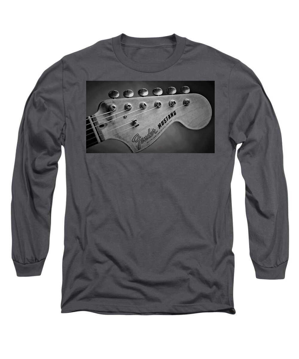 Vintage Long Sleeve T-Shirt featuring the photograph Fender Mustang Headstock by Guitarwacky Fine Art