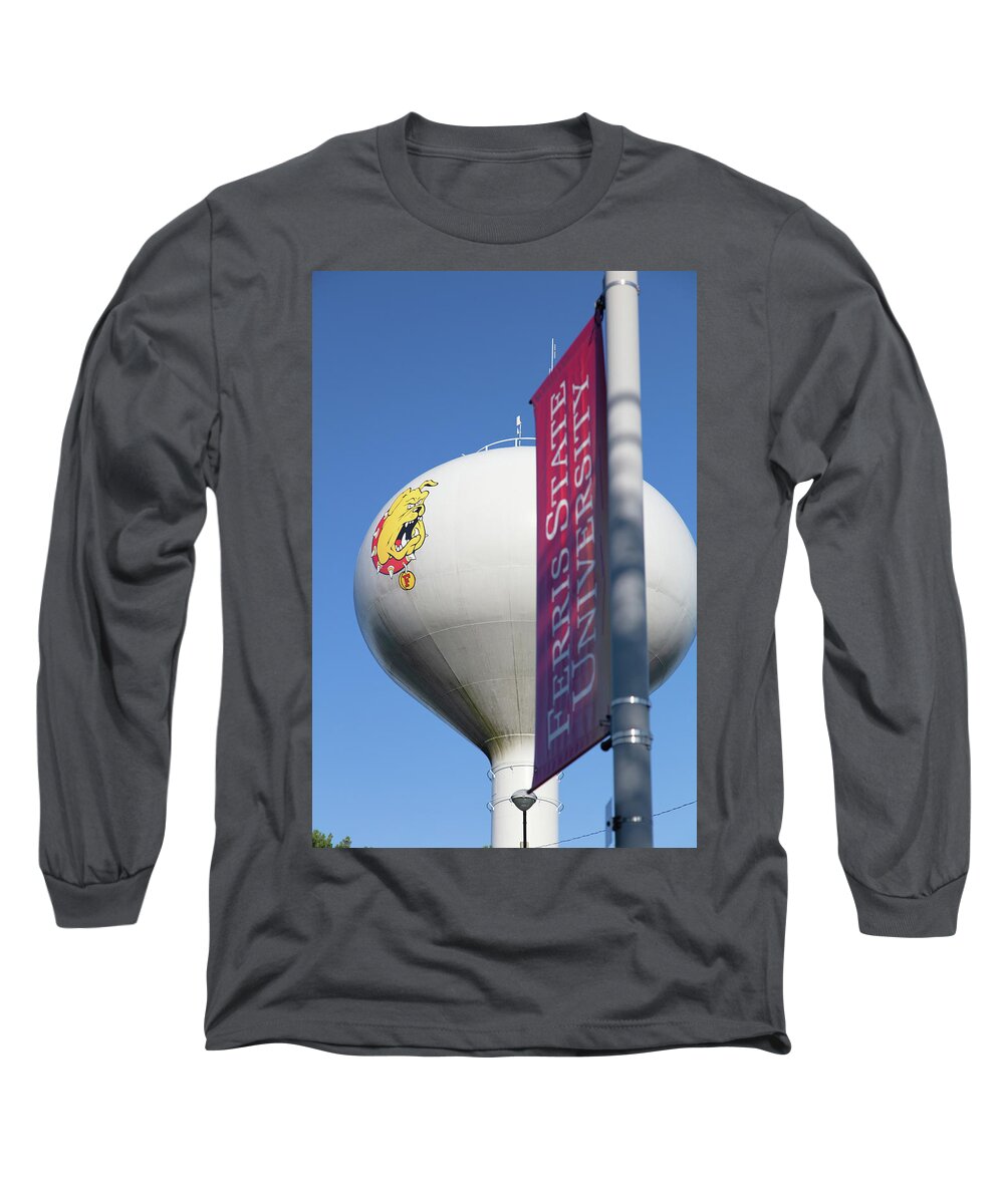 Ferris State Long Sleeve T-Shirt featuring the photograph Ferris State University water tower and banner by Eldon McGraw