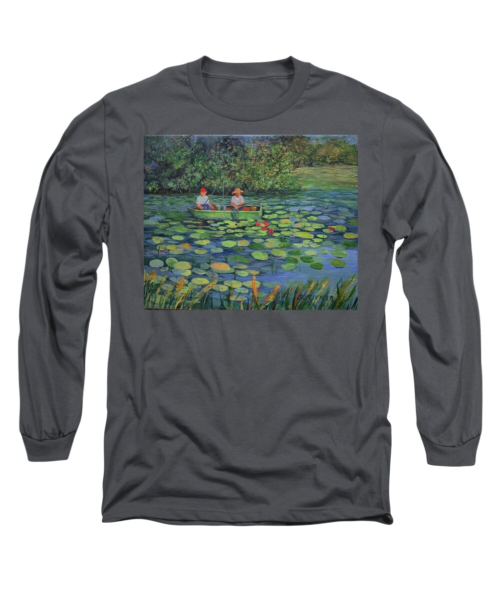 Fish Long Sleeve T-Shirt featuring the painting Fish Tales by Jane Ricker