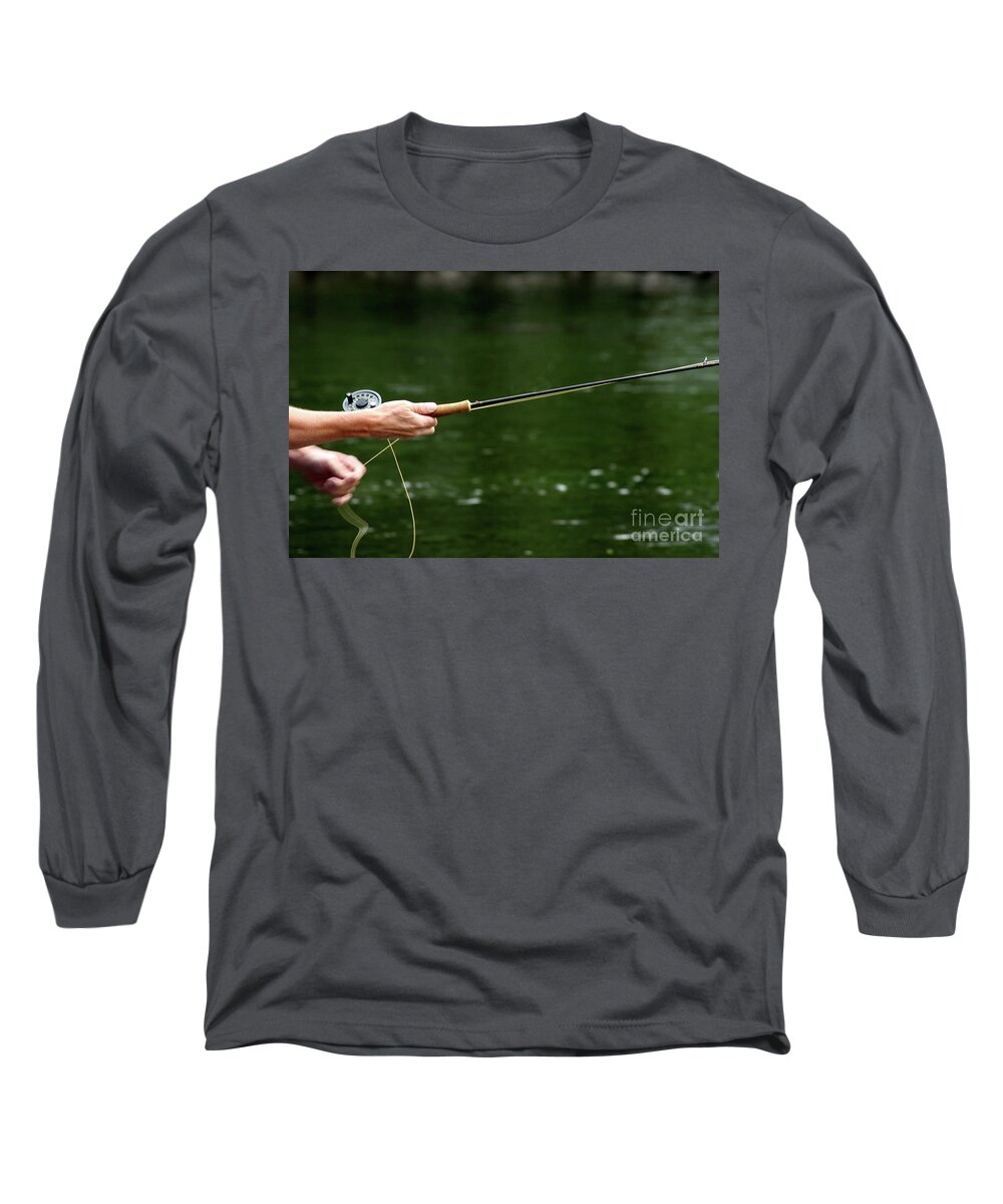 Fly Fishing Long Sleeve T-Shirt featuring the photograph Fishing by Terri Brewster