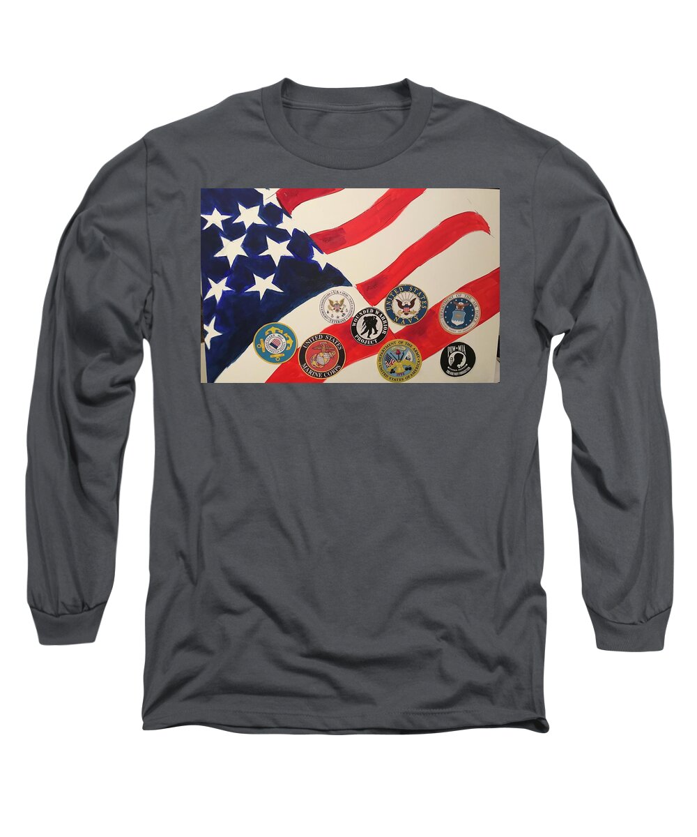  Long Sleeve T-Shirt featuring the mixed media Flag by Angie ONeal